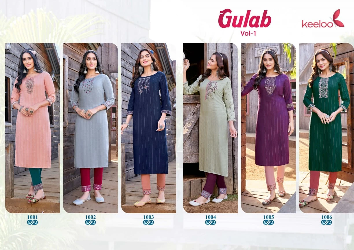 Keeloo Gulab Vol 1 Heavy Dobby Rayon Wholesale Kurti with Pant Catalog — Wholesale Kurtis, MPA wholesale from Surat — view 7